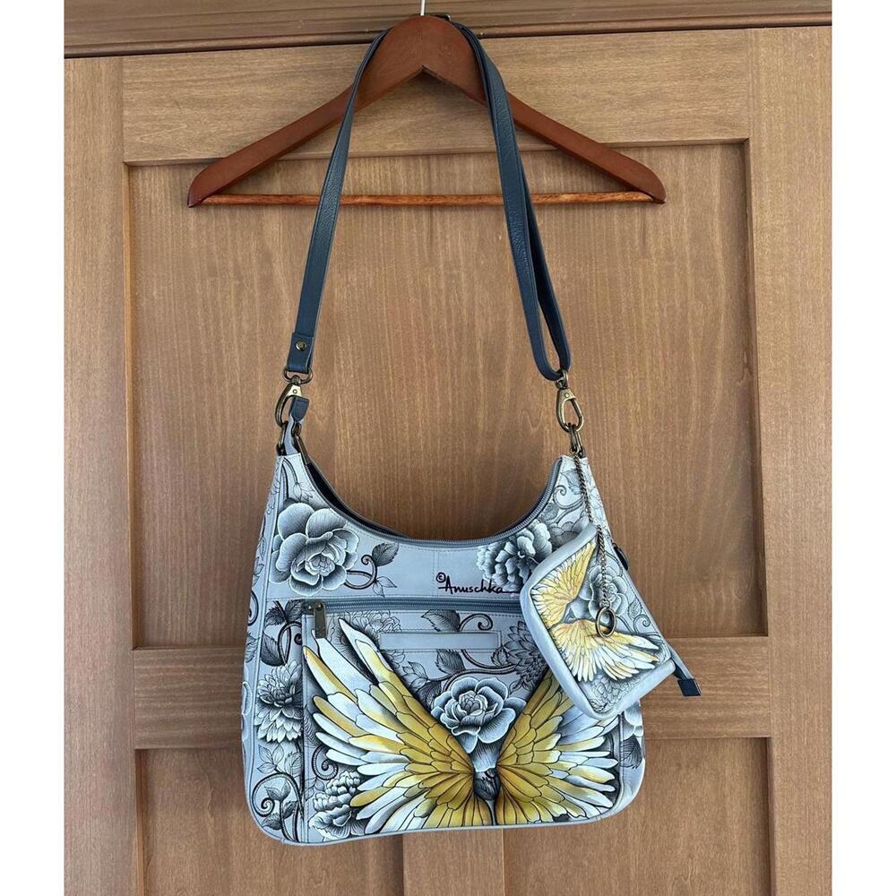 Anuschka 100% Genuine Leather Hand-Painted Hobo Shoulder Purse with Coin Pouch